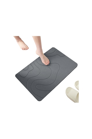 Konesam Gri Diyatom Toprakı Banyo Matı - Su Emici, Kaymazsız, Hızlı Kuruyan, Islaklığa Dayanıklı 40x60 Cm Banyo Ve Lavabo Altı Ped Gri