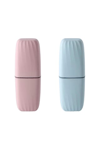 Seyahat Diş Fırçası Kutusu, Taşınabilir Diş Macunu Bardağı Diş Fırçası Düzenleyici, Kamp Yürüyüş Okul Banyo Seyahat Kupa Düzenleyici 2 Parça, Mavi, Pembe