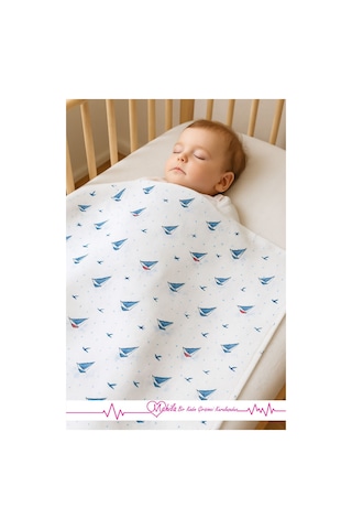 Yelken Desen 1 Adet 85x100cm %100 Pamuk Müslin Yelken Desenli Bebek Örtüsü Beyaz
