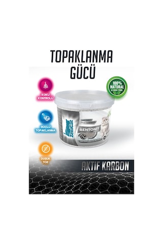 Aktif Karbonlu Bentonit Kedi Kumu 10 Lt İnce Taneli, Güçlü Topaklanan, Koku Kontrolü