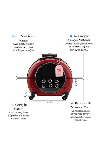Vg Premium Kedi Taşıma Valizi Panoramik Açılır Kapaklı