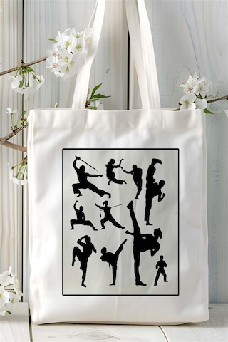Art Hediye Taekwondo Tekvando Baskılı Bez Çanta Omuz Çantası Kişiye Özel Desen 1 Çok Renkli