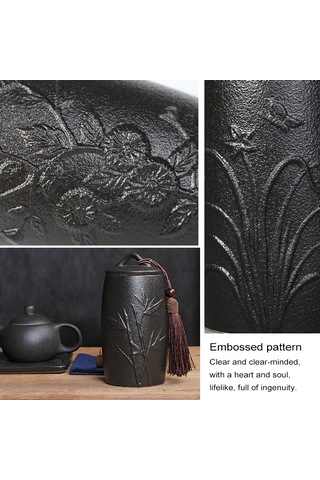 Sones Orkide Desenli Seramik Çay Kutuları Depolama Tankları Seramik Çay Takımı Çay Töreni Aksesuarları Siyah