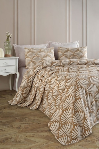 Baskılı Pike Takımı Çift Kişilik Yelpaze Kahve Kahve Kahverengi