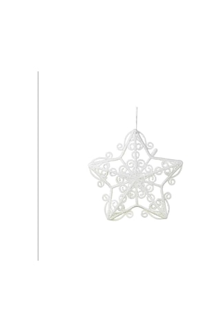 Yılbaşı Süsü Simli Dantel Desenli Yıldız Beyaz 15 Cm