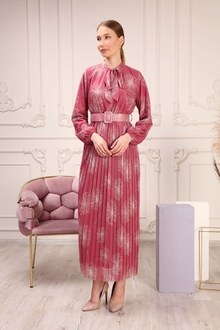 Aymeravm - Kravat Yaka Kemerli Kadın Elbise - She2225Ga