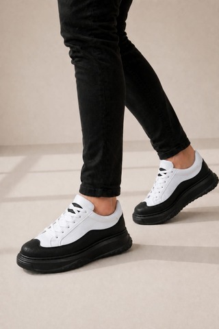 Aymood Jy507 Dara Bağcıklı Cilt Erkek Günlük Sneaker Ayakkabı Cst Beyaz/siyah