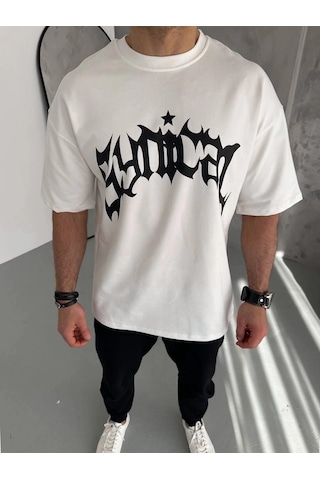 Wear Vexel Erkek Baskılı Bisiklet Yaka T-shirt - Beyaz Çok Renkli