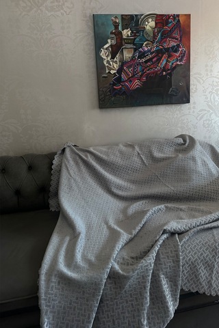 Sofline Kadife Şönil Koltuk Örtüsü, Kaymaz Kanepe Örtüsü, Koltuk Şalı 180 X 220cm Gri
