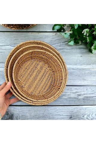 Küçük Boy Yuvarlak Hasır Servis Sunumluk Sepet Organizer Düzenley