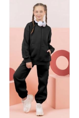 Çocuk Şardonlu Kapüşonlu Fermuarlı Sweatshirt Günlük Rahat Hırka-9647- Siyah