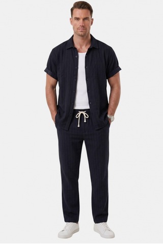 Deep Sea Deepsea Lacivert Çizgi Dokulu Rahat Kesim Yazlık Spor Pantolon Hafif Kumaş Modern Tasarım 2600263