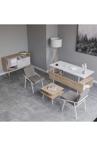 Lagomood İrony Maxi İki Koltuklu Ofis Takım Meşe Beyaz