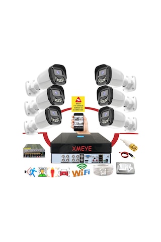 6 Lı Araç Yüz Ve İnsan Tanımalı Hareket Algılayan 5 Mp Lens 4 Warm Led Gece Renkli Gösteren Güvenlik Kamera Seti Bs2304w