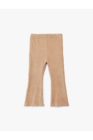 Koton Beli Lastikli Basic İspanyol Paça Kadife Kahverengi Kız Bebek Tayt 6wmg40075ak Kahverengi