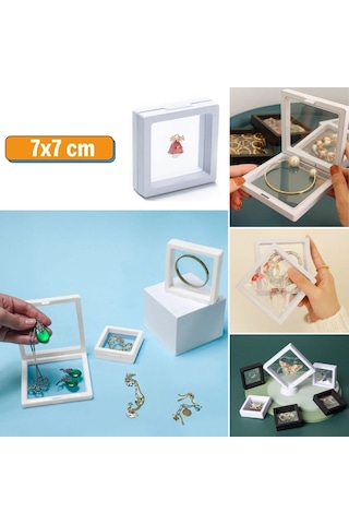 7x7 Cm Standlı 3d Takı Ziynet Hatıra Koleksiyon Saklama Kutusu Şeffaf Film Çerçevesi Beyaz