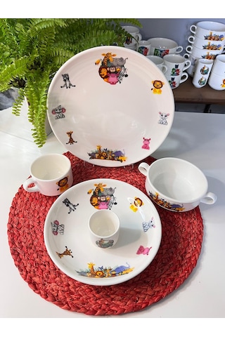 5 Parça Safari Hayvanlar Model Çocuk Bebek Yemek Takımı Beslenme Çok Renkli
