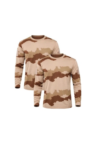 Single Sword 2 Li Set Unisex Bisiklet Yaka Kamuflaj Desen %100 Pamuklu Uzun Kollu T-shirt Çok Renkli