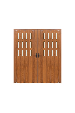 Faran Dekorasyon 170 x 215 Ceviz Renk Camlı Çift Açılım Pvc Akordiyon Kapı - FRNAKMODEL-0-155