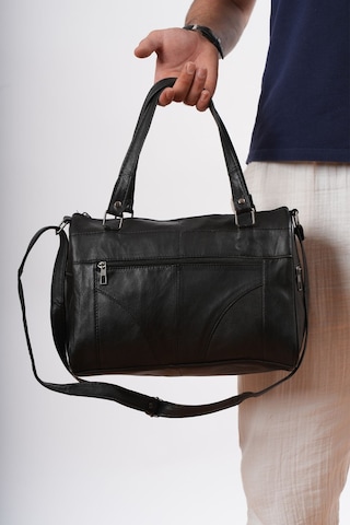 Unisex Hakiki Deri Siyah Silindir Model El Ve Omuz Çantası Siyah