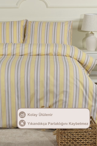 Elart Scatt Nevresim Takımı Çift Kişilik Lastikli Çarşaf 200x220 Cm Ekru Ekru