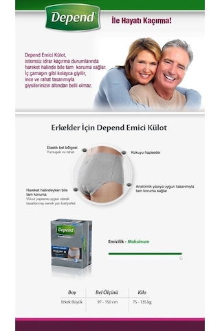 Depend Emici Külot Hasta Bezi Büyük Erkek 12 x 8'li