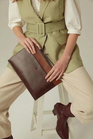 Beverly Hakiki Deri Taba Kahve Kadın Cepli Fermuarlı Rfid Korumalı Portföy Çanta Taba