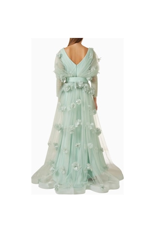Ac By Aanchal Chanda 3d Floral - Applique Çiçek Aplikeli Uzun Kuyruklu Kadın Elbise Yeşil