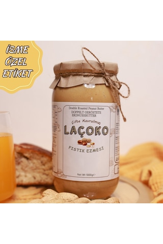 Laçoko Şekersiz Saf Katkısız Fıstık Ezmesi Glutensiz Vegan Doğal Çifte Kavrulmuş Yer Fıstığı Ezmesi Peanut Butter 1 KG