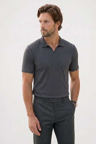 Tudors Erkek Slim Fit Dar Kesim Pamuklu Kısa Kollu Çizgili Antrasit Polo V Yaka Tişört-51129