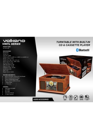 Volkano Retro Pikap Bluetooth Usb Kayıt Özellikli Radyo Cd Kaset
