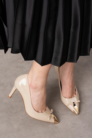 Shoetek Simma Kadın Stiletto Fiyonklı Burun Gold Bej Rugan Bej Rugan