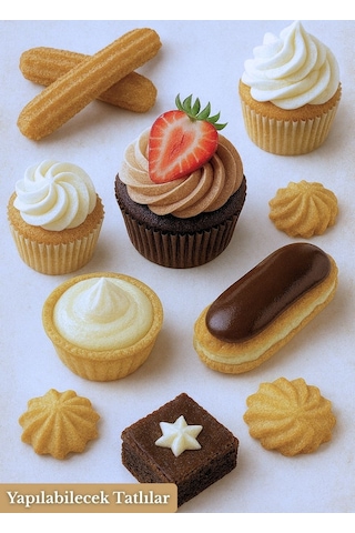 Büyük Boy Krema Duy Seti 5'li Paslanmaz Pasta Cupcake Kurabiye Duyu Çelik Süsleme Başlıkları Set-4 Metalik Gri