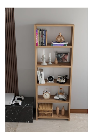 5 Raflı Kitaplık Dekoratif Çok Amaçlı Düzenleyici Raf 150 Cm Salon Çalışma Odası Raf Atlantik Çam