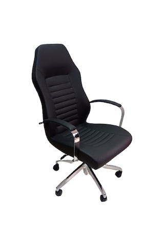 Çalışma Koltuğu Makam Sandalyesi Krom Yıldız Ayaklı Siyah Suni De