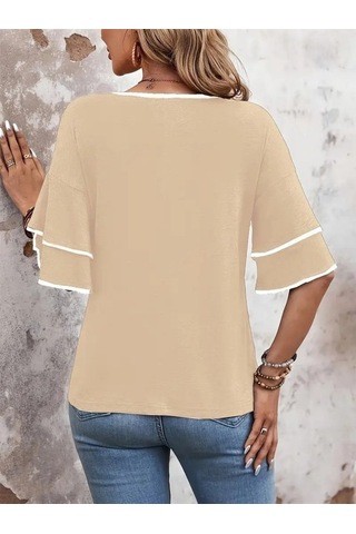 Modaserdem Kadın Kısa Kollu V Yakalı Viskon Bluz Bej