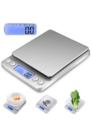 Go İthalat Dijital Hassas Mutfak Terazisi Hassas Tartı 2000 Gr./0.1 Gr. Hassasiyet Gümüş