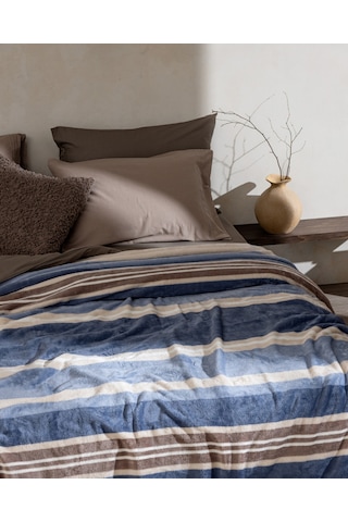 Mozel Çift Kişilik Welsoft Baskılı Battaniye - Mavi/bej 8684427292310 Çok Renkli