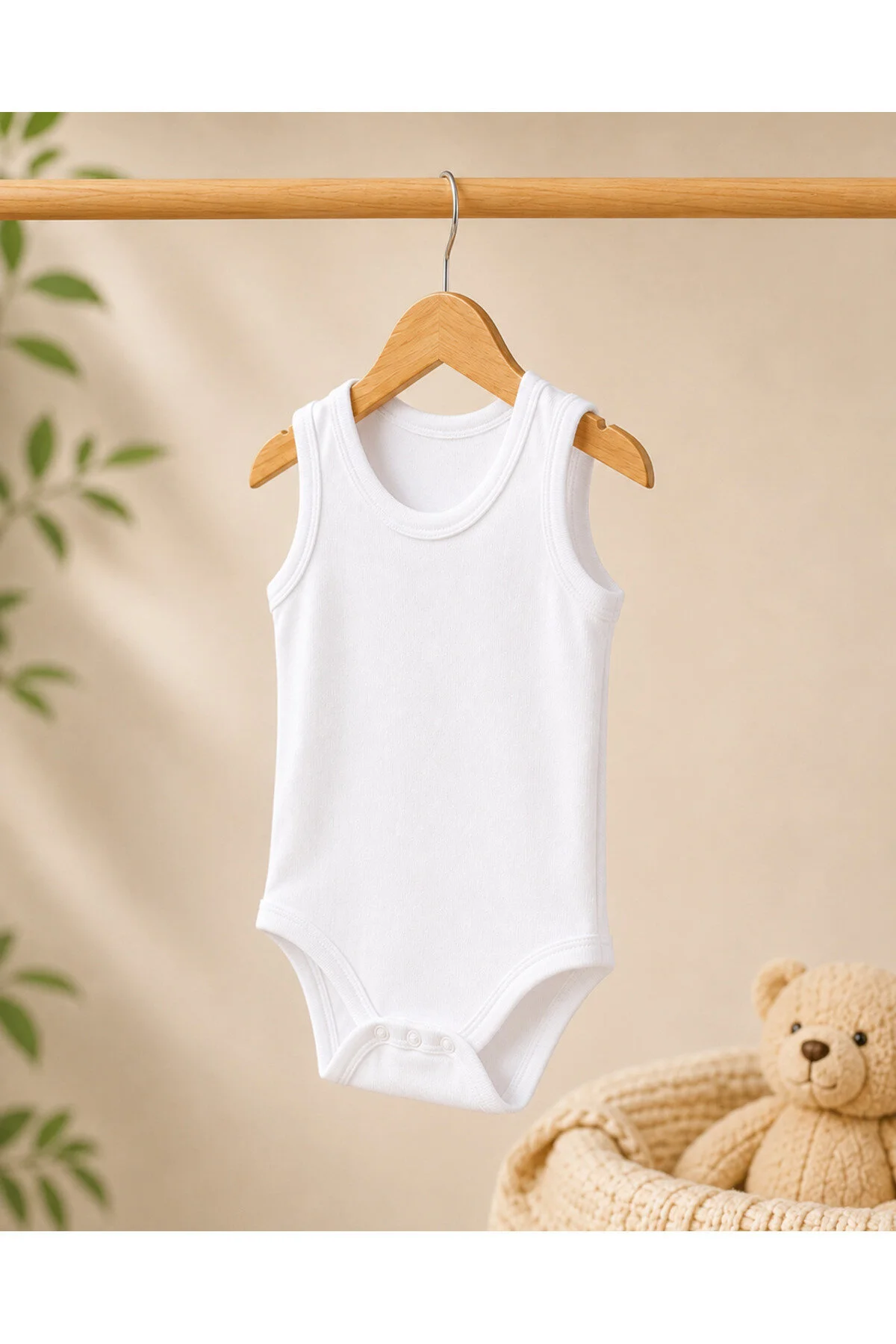 Mini Boncuk 4 Lü %100 Pamuk Unisex Bebek Atlet Body Seti Beyaz