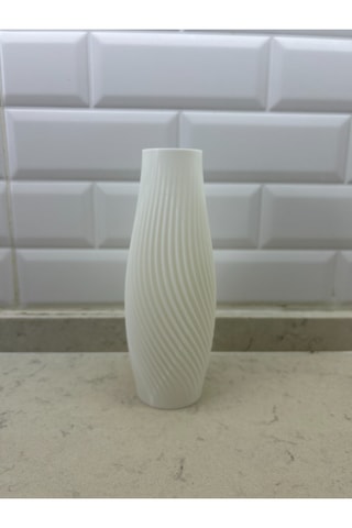 3d Tasarım Pla+ Plastik Modern Vazo Minimal Dekoratif Çiçek Vazosu 18cm Uzunluk Beyaz