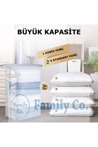 Family Co.3'lü Paket Ekstra Büyük Küp Vakumlu Hurç Saklama Şeffaf