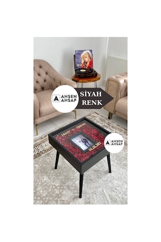 Ahsen Ahşap Fotoğraflı Anı Sehpası Siyah