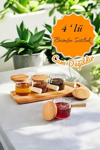 Mithra Life 4 Adet Ahşap Saplı Standlı Mika Şeffaf Sunumluk Sosluk Reçellik Çerezlik Mıt1152 Ahşap
