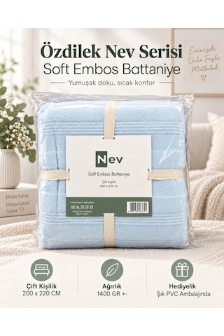 Özdilek Nev Serisi Soft Embos Çift Kişilik Battaniye 200x220 - Buz Mavi