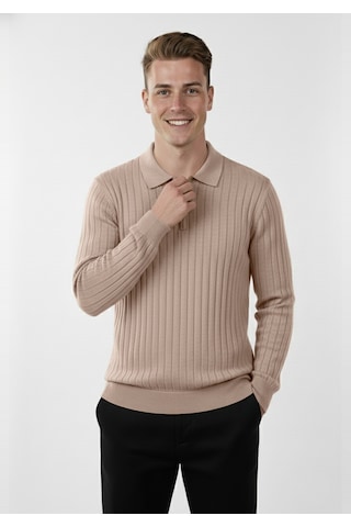 Deepsea Erkek Bej Slim Fit Polo Yaka Triko Kazak - Yumuşak Dokulu Esnek Ve Şık Görünüm 2605305 Bej