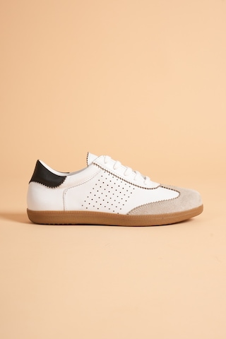 Analin Shoes Kadın Hakiki Deri Bağcıklı Süet Detaylı Spor Ayakkabı Beyaz Vizon