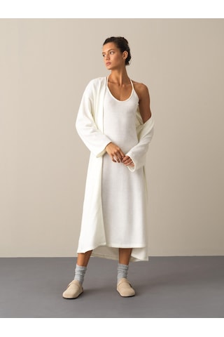 Xint Ekru Oversize Açık V Yaka Uzun Hırka 400523 Kırık Beyaz