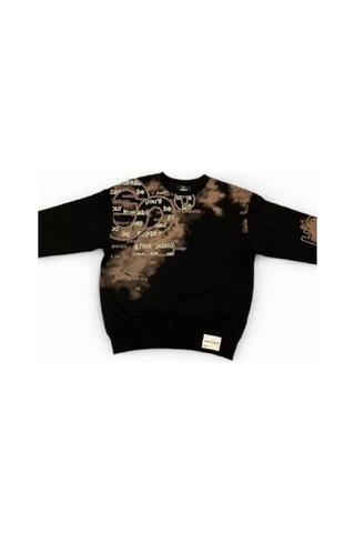 Erkek Çocuk Yazı Detaylı Batik Desenli Sweatshirt-14701 Siyah