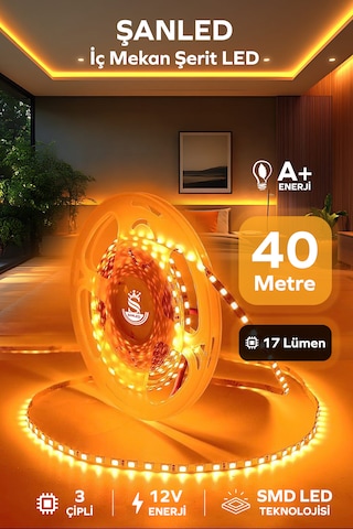 3 Çipli Şerit Led Amber Rengi 12v 15 Metre 40 Metre