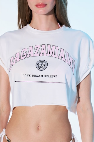 Sagaza Studio Ss6046 Sagaza Mıamı Baskılı Tshırt Beyaz-pembe